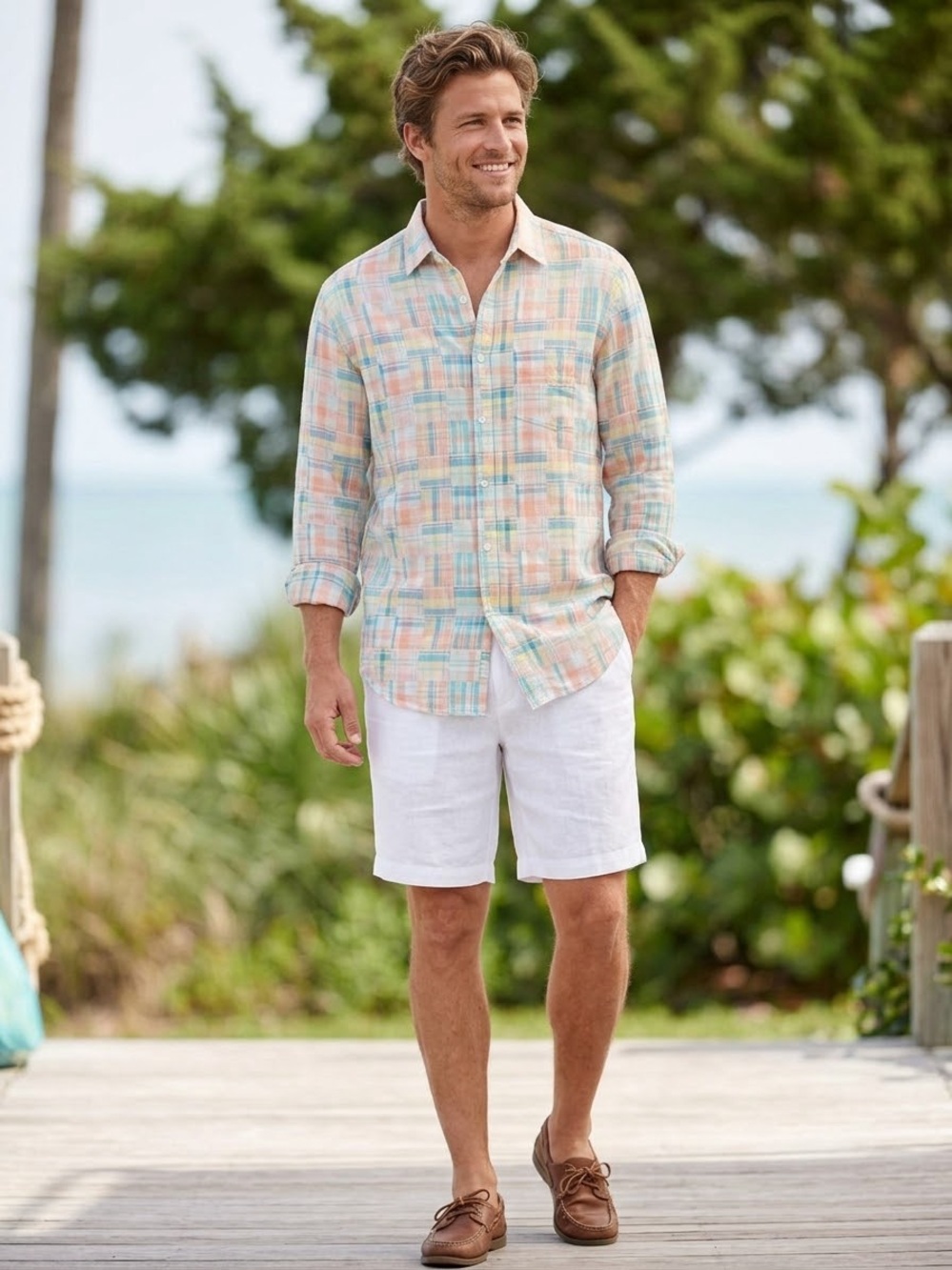 Men’s Large - Club Room Pastel Plaid Button-Up - Blue, Pink, Peach